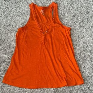 Orange racer back Henley top. Ruffled edge on front around neck. Lightweight XS